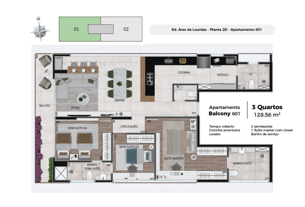 Planta de apartamento no bairro Lourdes