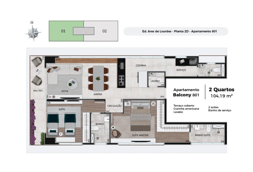 Planta baixa de apartamento do Ares de Lourdes