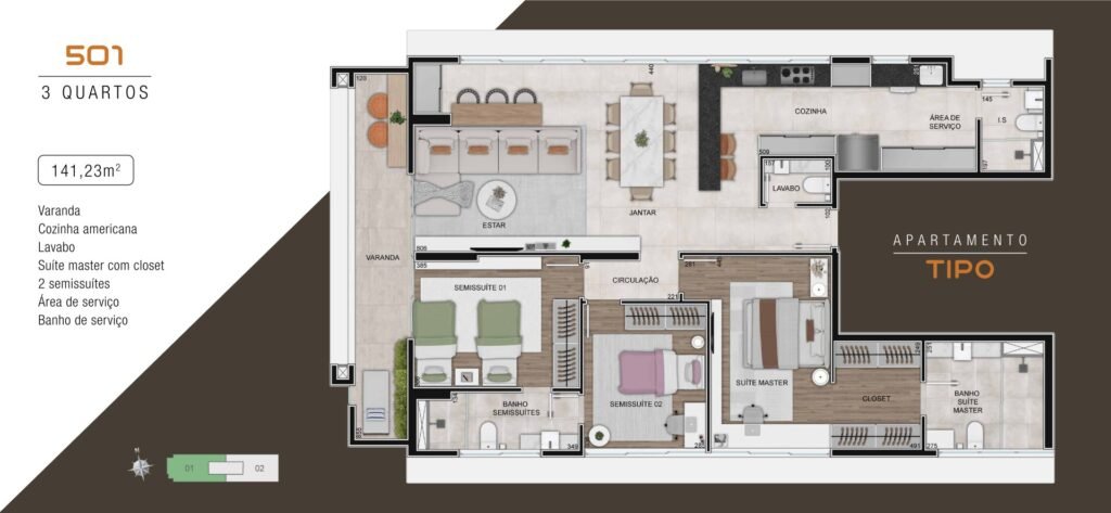 Planta de apartamento tipo do AVA Funcionários