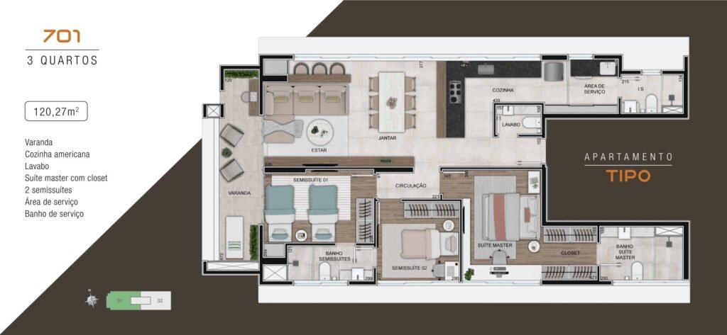 Planta de unidade residencial do AVA Funcionários